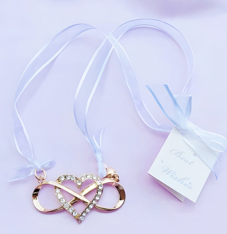 Gold Love Heart & Infinity with Crystal Diamantes Wedding Bridal Good Luck Charm