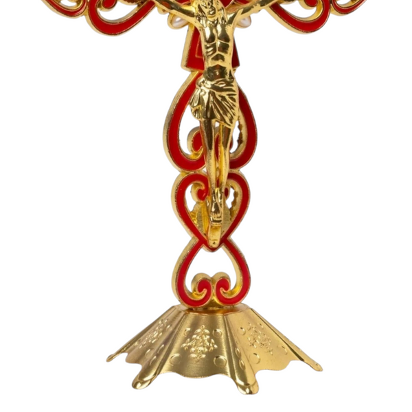 Red & Gold Chrome Plated Standing Religious Crucifix Cross