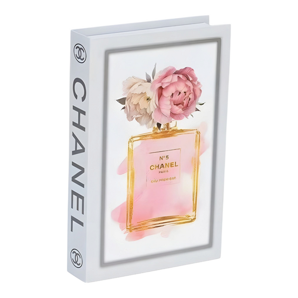 Coco Chanel No5 Perfume Bottle & Pink Flowers Designer Display Storage Book Box