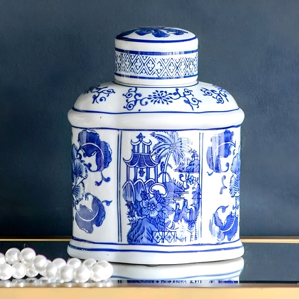 Hamptons Blue & White Ceramic Decorative Ginger Temple Jar