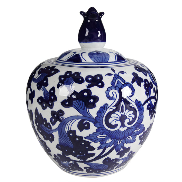 Hamptons Blue & White Floral Ceramic Decorative Ginger Temple Jar