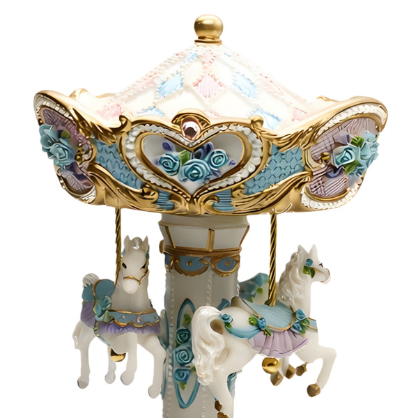 Children's Blue & Purple Musical 3 Horse Rotating Carousel Merry Go Round