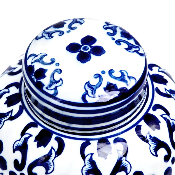Hamptons Blue & White Floral Ceramic Decorative Ginger Temple Jar