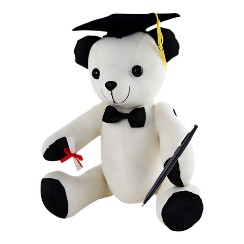 White & Black Graduation Signature Message Teddy Bear & Pen Set
