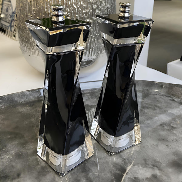 2 Piece Black & Transparent Acrylic Salt & Pepper Grinder Shakers Mill Set