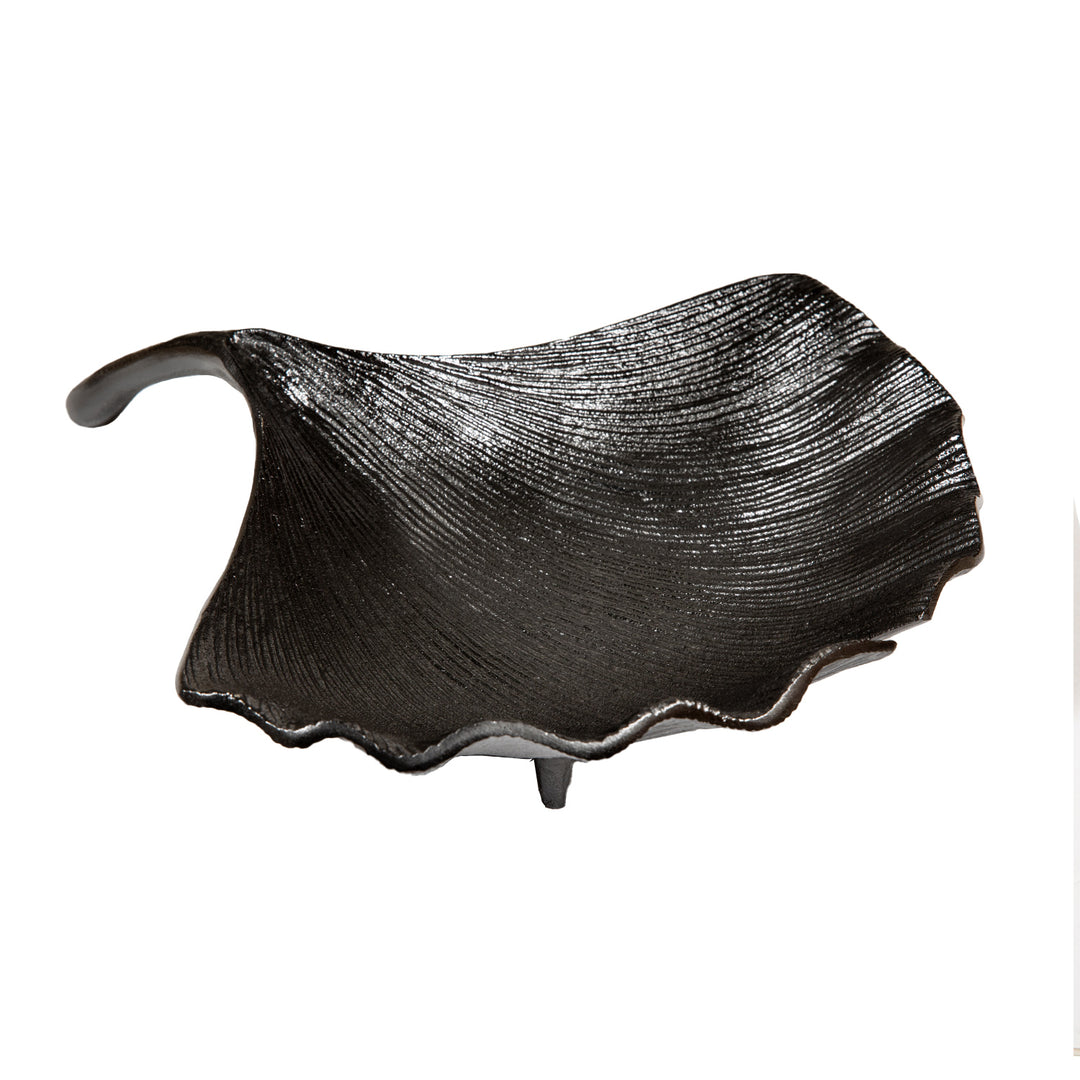 Black Nickel Finish Decorative Tabletop Footed Leaf Bowl