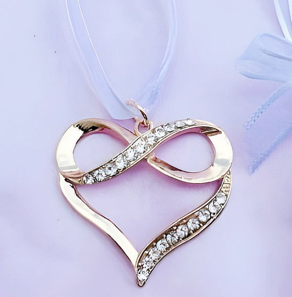 Gold Love Heart & Infinity with Crystal Diamantes Wedding Bridal Good Luck Charm