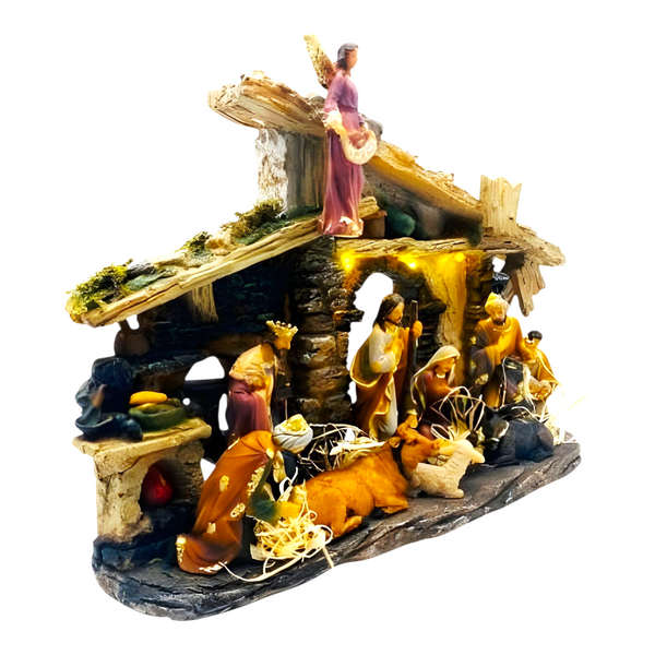 Christmas LED Light Up Nativity Scene Colour Figurines & Stable Statue