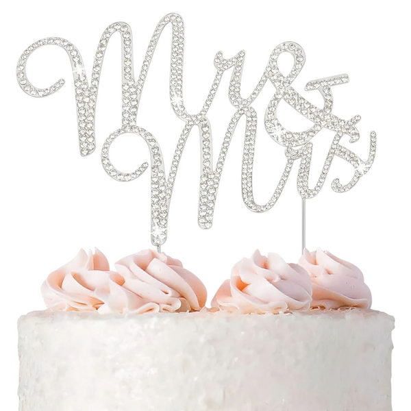 Silver Mr & Mrs with Crystal Diamantes Wedding Cake Topper