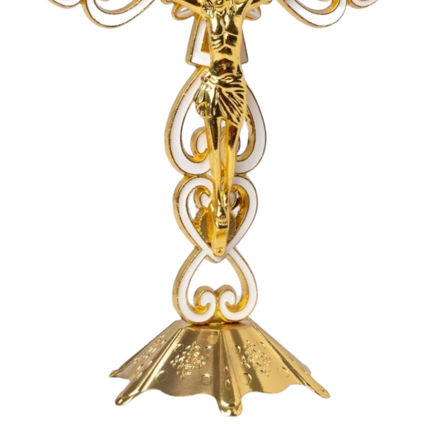 White & Gold Chrome Plated Standing Religious Crucifix Cross