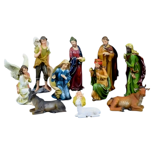 11 Piece Christmas Nativity Scene Colour Figurines Display Set- 20cm