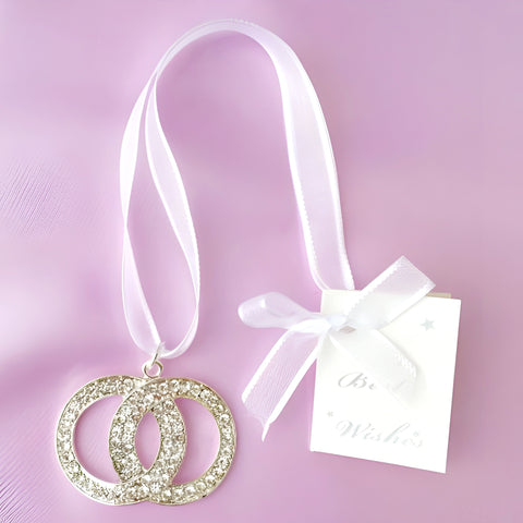 Silver Binding Rings with Crystal Diamantes Wedding Bridal Good Luck Charm