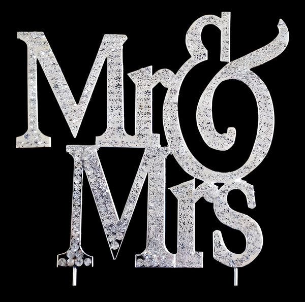 Silver Mr & Mrs with Crystal Diamantes Wedding Cake Topper
