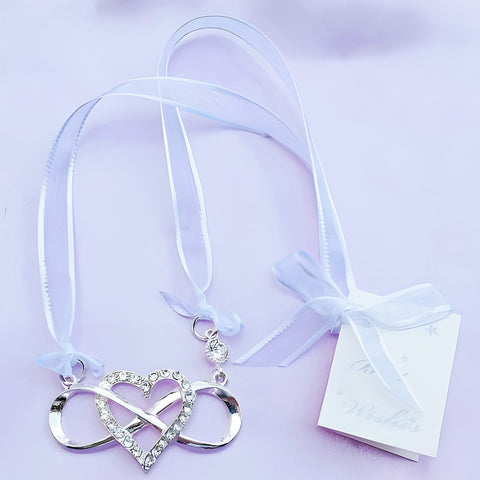 Silver Love Heart & Infinity with Crystal Diamantes Wedding Bridal Good Luck Charm
