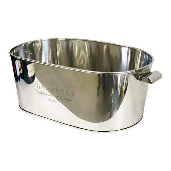 Large Silver Oval Champagne France Ice Cooler Bucket with Handles