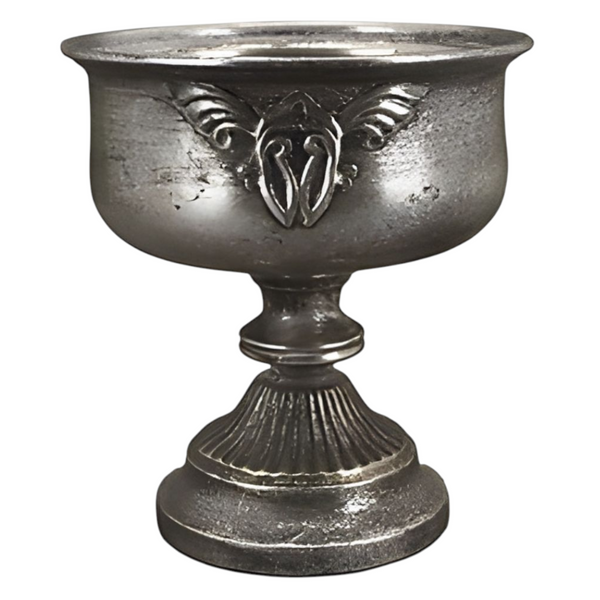 Brushed Antique Silver Rustic Urn Vase with Emblem