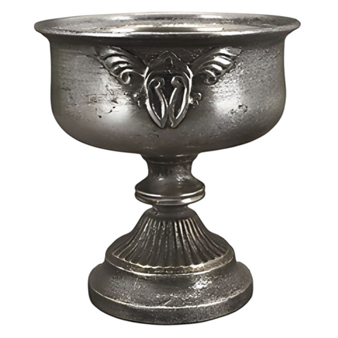 Brushed Antique Silver Rustic Urn Vase with Emblem