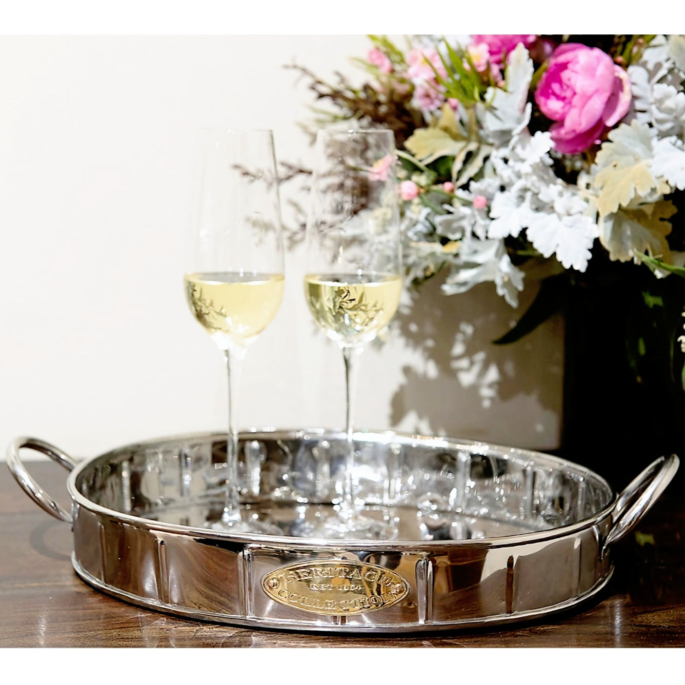 Silver Polished Heritage Collection Serving Tray with Handles