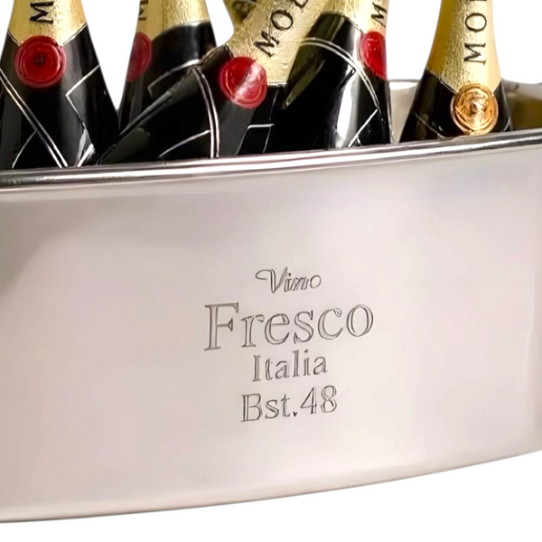 Large Shiny Silver Oval Vino Fresco Italia Wine Ice Cooler Bucket with Handles