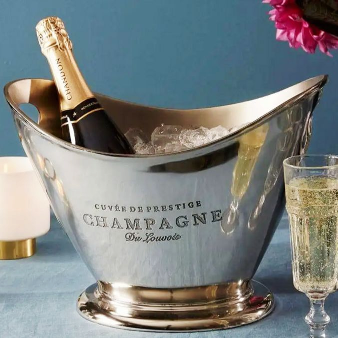 Elegant Shiny Silver plated Oval Cuvee De Prestige Champagne Ice Bucket with Handles