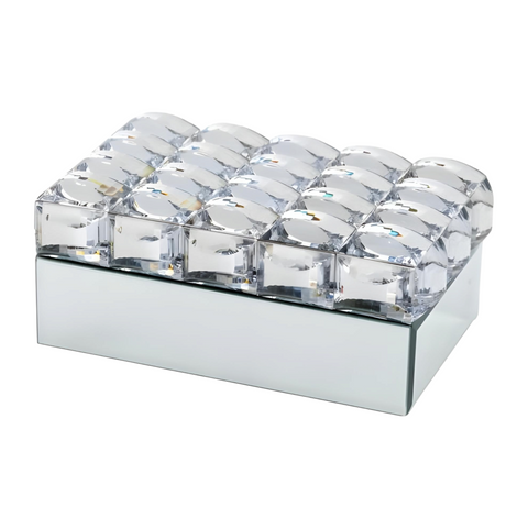 Silver Plated Rectangle Mirrored Jewellery Box & Sparkling Bevelled Glass Crystal Jewels Lid