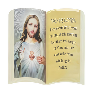Catholic Sacred Heart Jesus Christ & Prayer Open Bible Ceramic Plaque