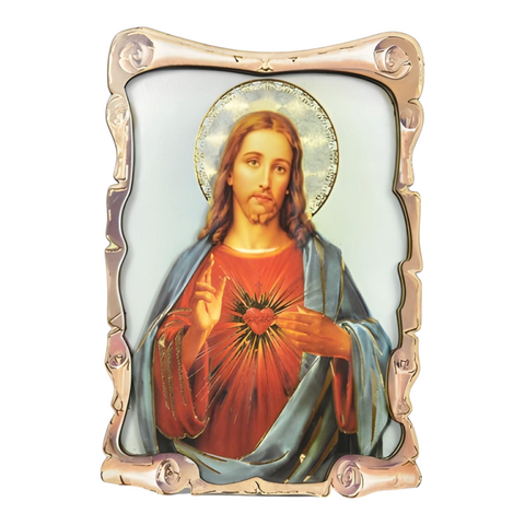 Catholic Sacred Heart Jesus Christ 3D Scroll Design Icon Plaque
