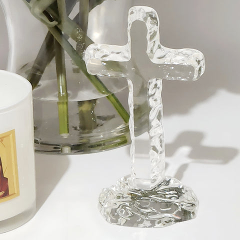Clear Crystal Cut Glass Standing Religious Cross