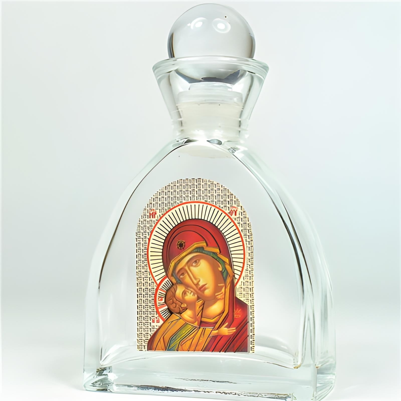 Orthodox Holy Mother Mary & Jesus Glass Bottle with Ball Lid