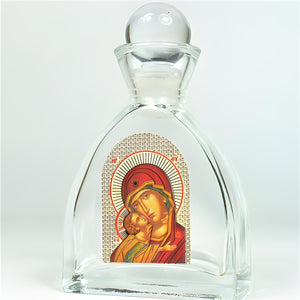 Orthodox Holy Mother Mary & Jesus Glass Bottle with Ball Lid