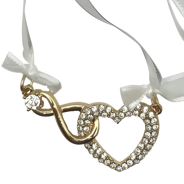 Gold Love Heart & Infinity with Crystal Diamantes Wedding Bridal Good Luck Charm