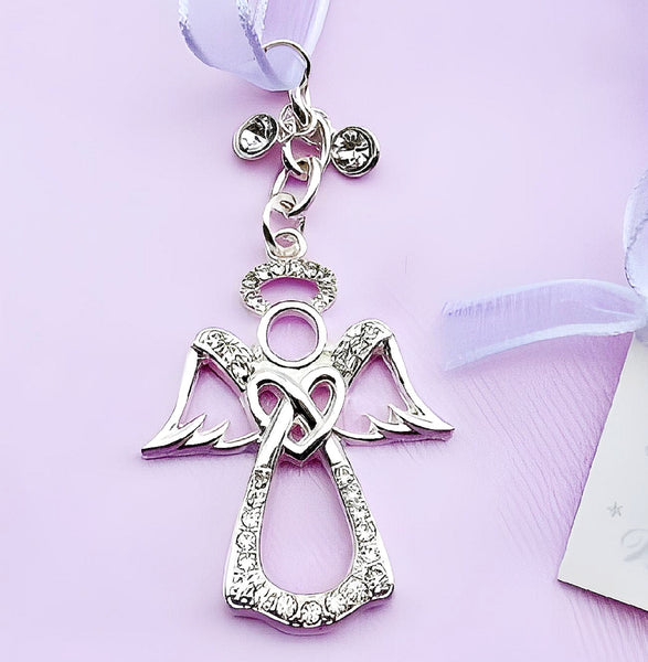 Silver Guardian Angel with Crystal Diamantes Wedding Bridal Good Luck Charm