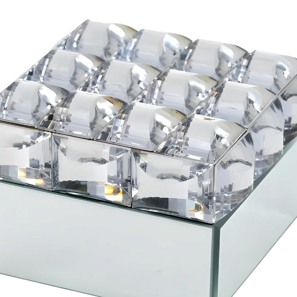 Silver Plated Square Mirrored Jewellery Box & Sparkling Acrylic Jewels Lid
