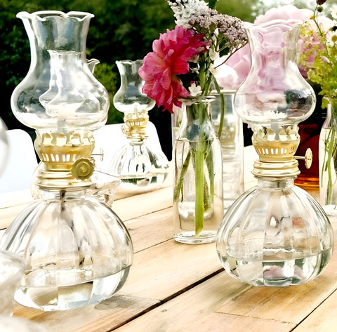 Clear Crystal Cut Glass Vintage Kerosene Oil Lamp Lantern