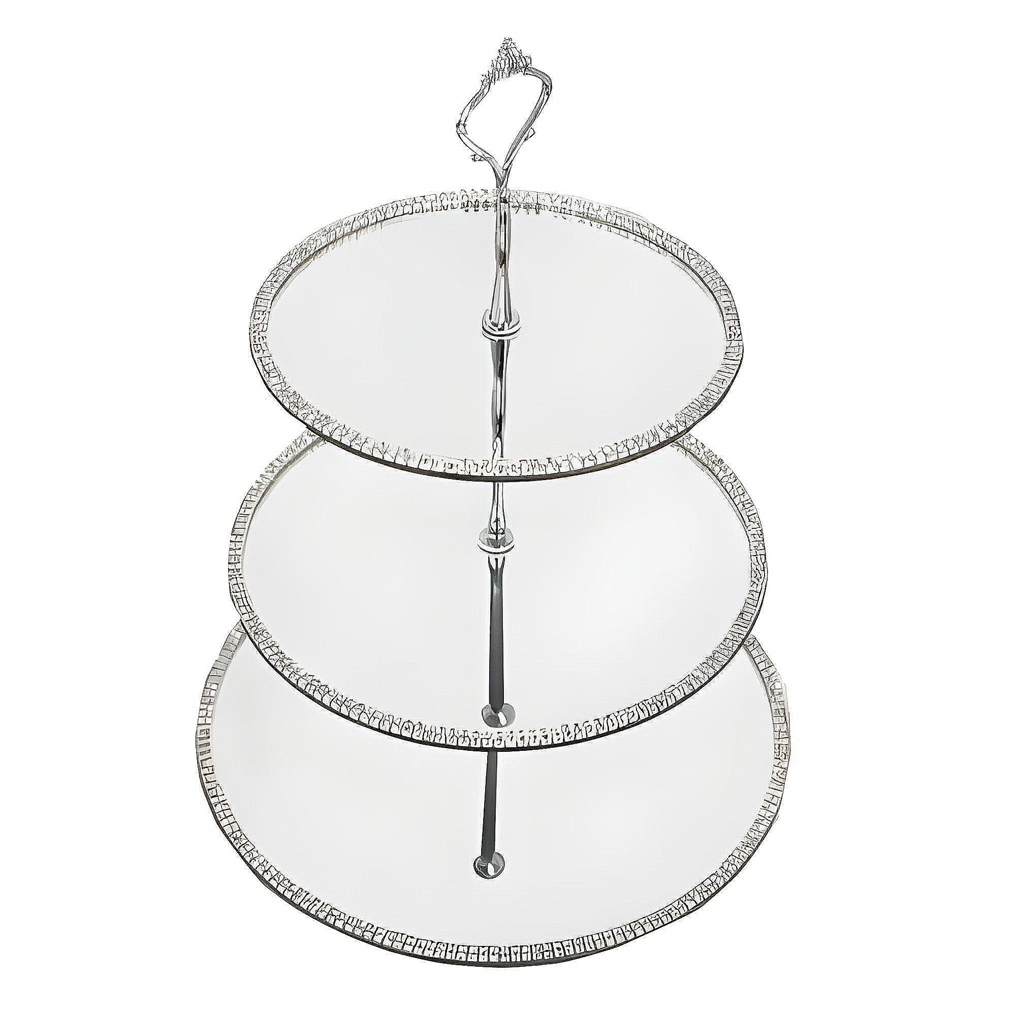 3 Tier Silver Plated & Diamante Crystal Edge Mirror Cake Stand