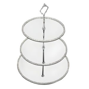 3 Tier Silver Plated & Diamante Crystal Edge Mirror Cake Stand