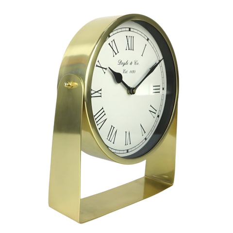 Round Gold Plated Mantel Clock On Stand