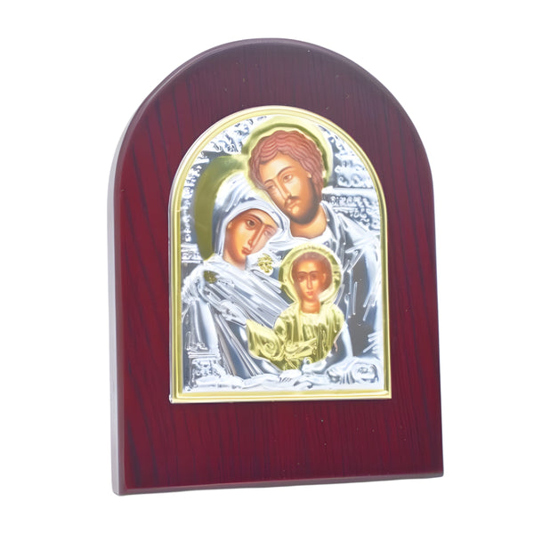 Orthodox The Holy Family Icon On Red Wood Frame Plaque Stand