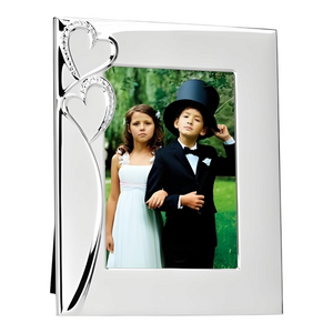 Silver Plated & Crystal Diamante Double Hearts Photo Frame- 4"x6"