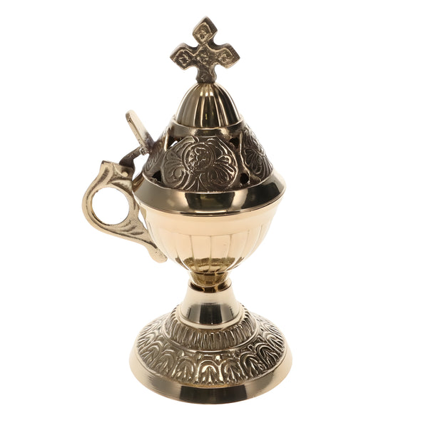 Orthodox Brass Metal Religious Incense Burner With Cross Top & Handle