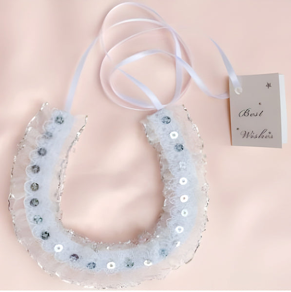 White Lace Love Heart with Sequins Wedding Bridal Good Luck Charm