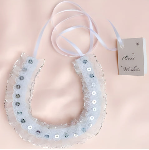 White Lace Love Heart with Sequins Wedding Bridal Good Luck Charm