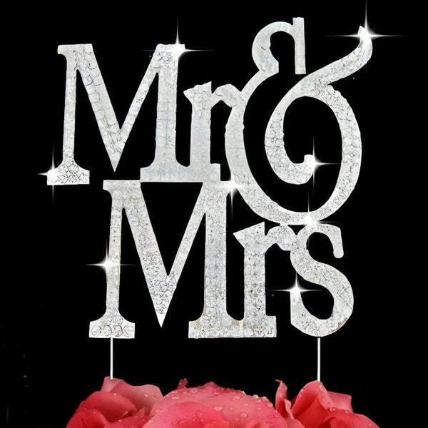 Silver Mr & Mrs with Crystal Diamantes Wedding Cake Topper