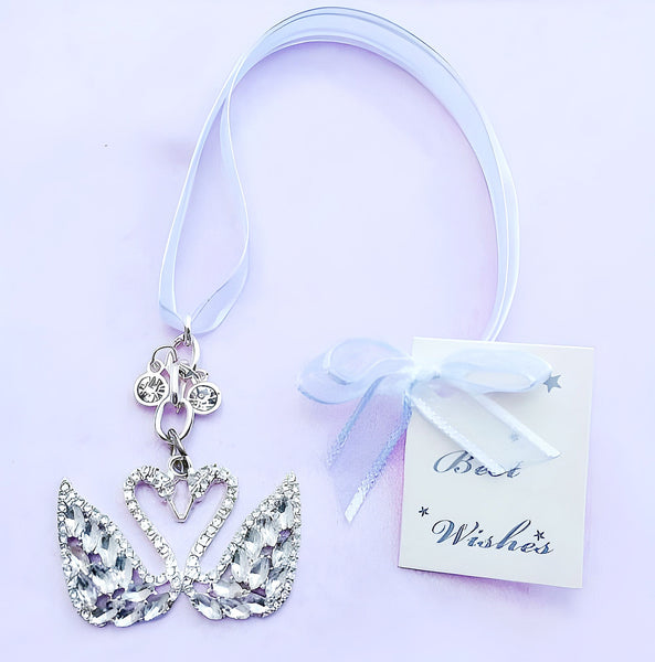 Silver Double Swans with Crystal Diamantes Wedding Bridal Good Luck Charm