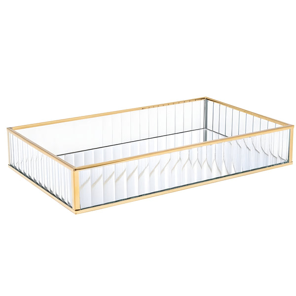 Gold Framed Rectangle Mirror Tray with Acrylic Side Panels home decor vanity table decorative deluxe