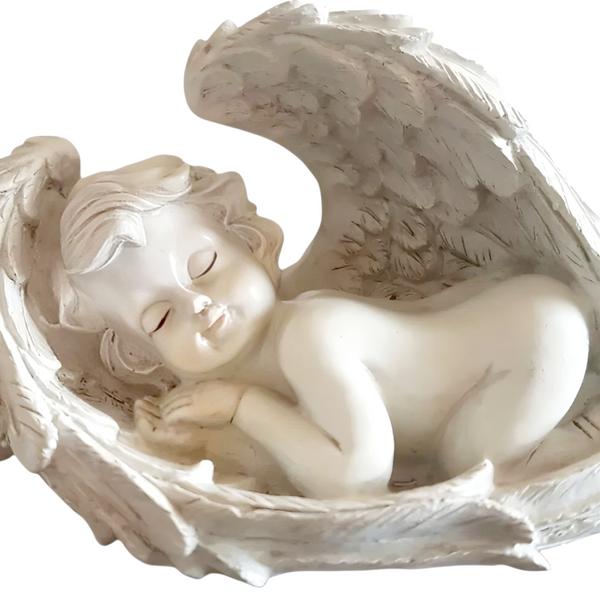 Sleeping Angel Cherub Statue In Wings