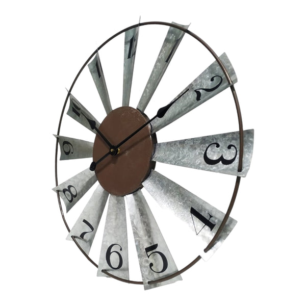 Large Galvanised Metal Windmill Wall Clock