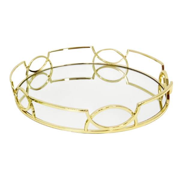 Set 2 Gold Plated Round Decorative Deluxe Mirror Trays