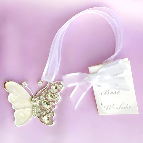 Enamel Butterfly with Crystal Diamantes & Gems Wedding Bridal Good Luck Charm