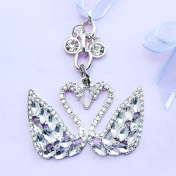 Silver Double Swans with Crystal Diamantes Wedding Bridal Good Luck Charm